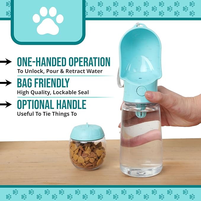 Leak Proof Portable Dog Water Bottle with Bowl – Travel Pet Water Dispenser for Walking & Hiking – Food Grade Plastic – Choose from 3 Colors (Blue, 320 ml)