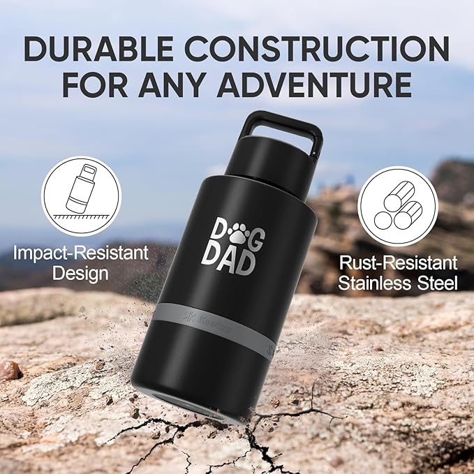 Insulated Dog Water Bottle with Travel Bowl, Portable Water Bottle Dispenser, Accessories for Car, Hiking, Camping, Outdoor, Leak-Proof, Detachable (DogDad-Black)