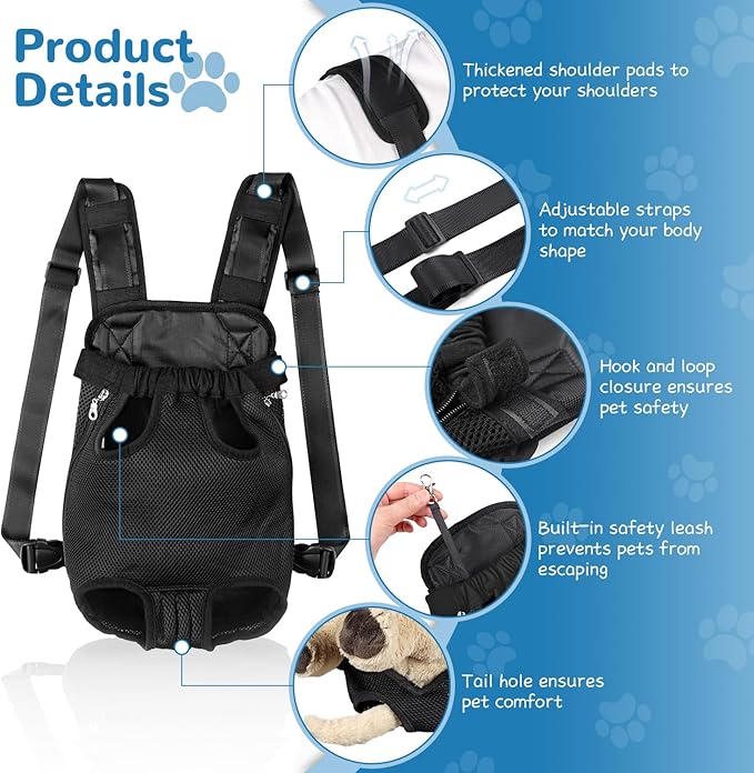 YUDODO 2-Pack Pet Dog Carrier Backpack Adjustable Dog Front Carrier, Legs Out Easy-Fit Dog Travel Backpack Carrier for Hiking Camping for Small Medium Dogs Cats and Rabbits (Medium Black+Pink)