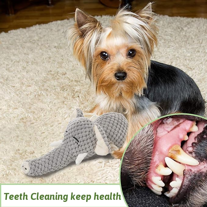 Plush Dog Toy, Squeaky Interactive Puppy Dog Toys with Crinkle Paper, Durable Chew Toys for Small and Medium Dogs with Mouse Shape(Medium, Elephant)