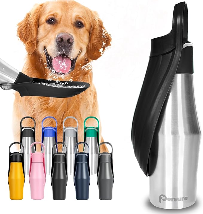 27 OZ Dog Water Bottle Portable Stainless Steel Convenient Pet Water Dispenser, Leak Proof Puppy Travel Water Bowl for Dog Outdoor Walking, Hiking, Perfect Size for All Dog Breeds, Black