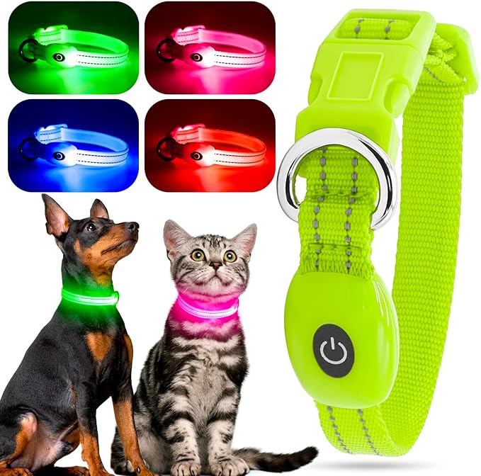 YFbrite Light up Dog Collars, USB Rechargeable LED Dog Collar, Adjustable LED Cat Collar, Durable Flashing Collar for Cats, Puppy, Small, Medium, Large Dogs (Green, XS)