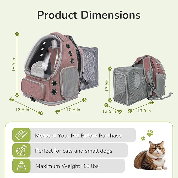 Cat Backpack Carrier for Large Cats, Expandable Cat Bubble Backpack, Dog Carriers for Small Medium Dogs, Airline Approved Pet Carrier for Travel Hiking Outdoor(Khaki)