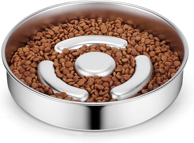Stainless Steel Non Slip Slow Feeder Dog Bowl, 4 Cup Metal Dog Food Bowl for Medium and Large Dogs, Slows Down Fast Eating Pets, Fun Bloat Stop Pet Bowl