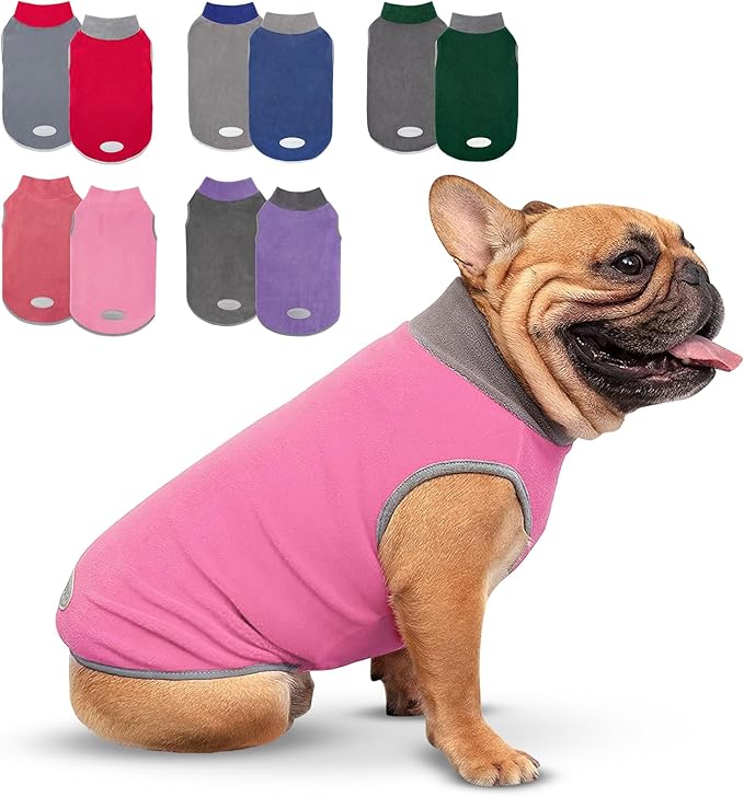 cyeollo 2 Pack Dog Fleece Sweater Warm Sweatshirt for Dogs, Reflective Doggie Vest Lightweight Small Dog Coat Pullover Winter Pet Clothing XL Pink & Grey