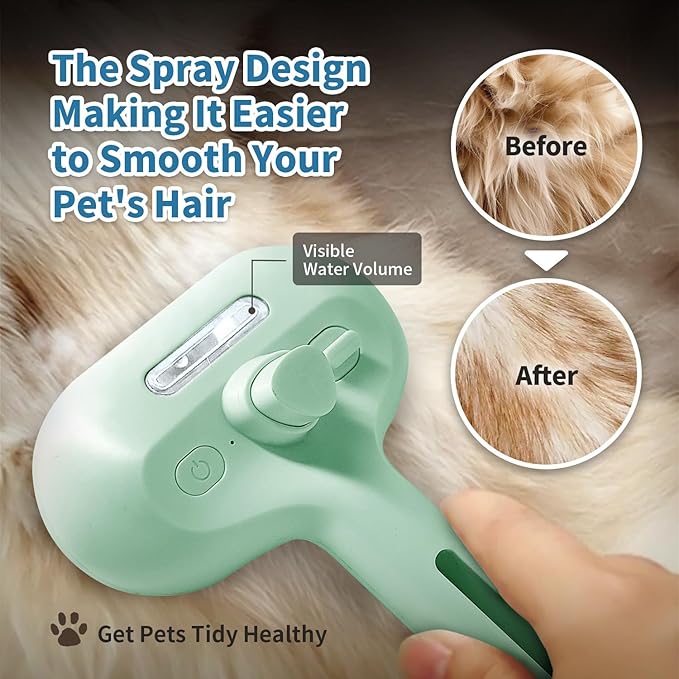 Steam Pet Brush for Shedding, 3 In 1 Self Cleaning Anti-Static Steamy Hair Brush, Reduces Loose Hair and Shedding for Long and Short Hair Pets Grooming, Green
