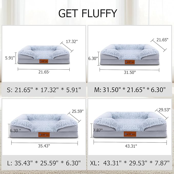 Orthopedic Dog Bed with Memory Foam - Luxurious Plush Surface, Removable & Washable Cover, Non-Slip Bottom, Dog Sizes (Small)