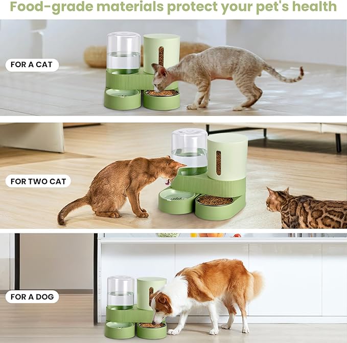 Automatic Dog Cat Water Dispenser Gravity Feeder and Water Dispenser Stainless Steel 2-in-1 Set Large Capacity Dispenser for Pets Dogs, Puppies, Kittens(Green)