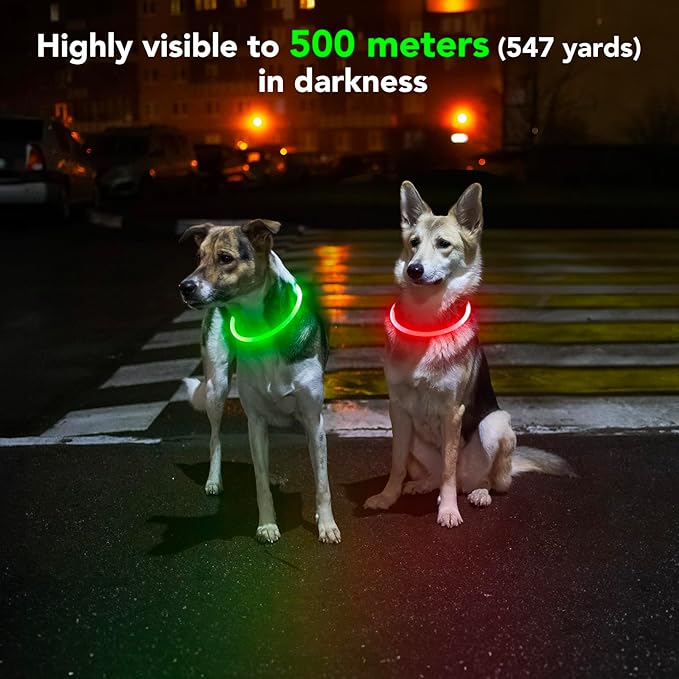 Led Dog Collar - Waterproof Lighted Doggie Collars for Night Rechargeable, High Visibility TPU Cuttable Lighted Pet Collar (Red)
