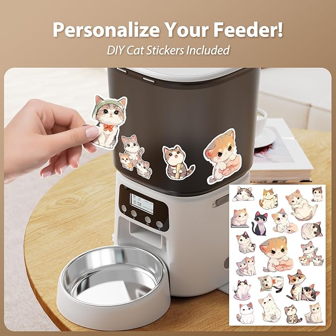 Automatic Cat Feeder,4L Timed Cat Dry Food Dispenser,Pet Feeder up to 6 Meals and 30 Portions per Day,10S Voice Record,Flexible Schedule Timer,Dual Power,Stainless Steel Bowl, for Cats and Small Dogs