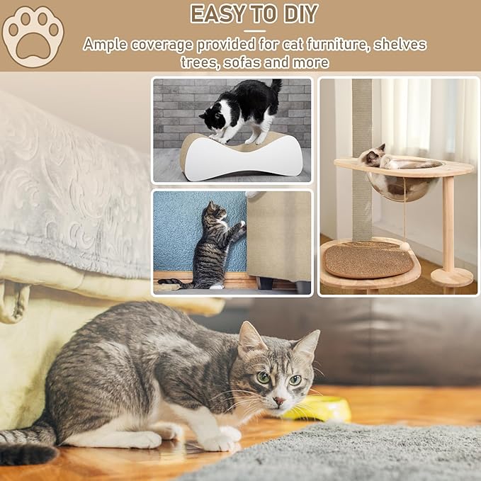 Cat Scratching Climbing Carpet Mat, Self-Adhesive Trimmable Anti Cat Scratcher Couch Furniture Protector from Cat Claws, Cat Post Covered Pad Replacement for DIY Cat Tree (Khaki, 15.8" x 40")