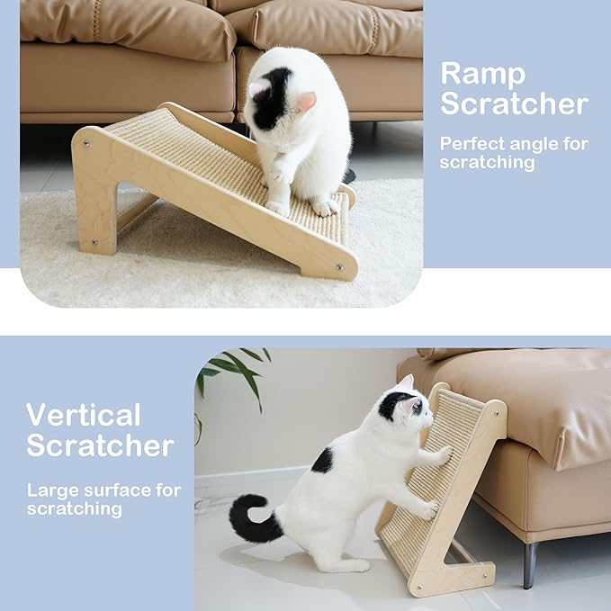 Cat Scratcher, L-Shape Cat Scratching Pad, 27 Inch Sisal Scratching Ramp, Protecting Furniture Scratch Pads for Indoor Cats, Catnip, Large