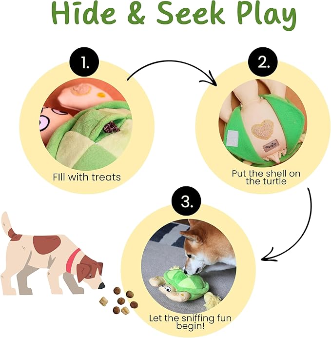 Interactive Dog Toys, Durable Chew Squeaky Tug of War Toys for Large Medium Small Dogs, Snuffle Puppy Toy for Teeth Cleaning, 2 in 1 Puzzle Toy, Birthday Gift -Turtle