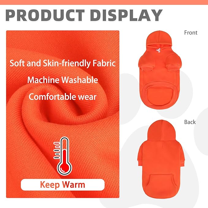 KOOLTAIL Fall Dog Hoodie - Soft & Warm Dog Thanksgiving Sweater with Leash Hole and Pocket, Pet Winter Coat, Cold Weather Clothes Sweatshirt for Small Medium Large Dogs Puppy Cat Boys Girls, Orange XL