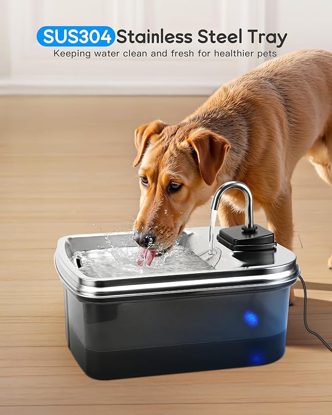 7.5L/254oz Dog Water Fountain with 4 Filters, Stainless Steel Pet Water Dispenser for Large Dogs, Large Automatic Dog Water Drinking Fountain Dog Water Bowl Dispenser, Easy to Clean, Quiet Pump