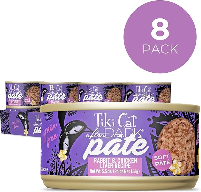 Tiki Cat After Dark Soft Pate Wet Cat Food, Dark Rabbit & Chicken Liver Recipe, 5.5 oz. Can (8 Count)