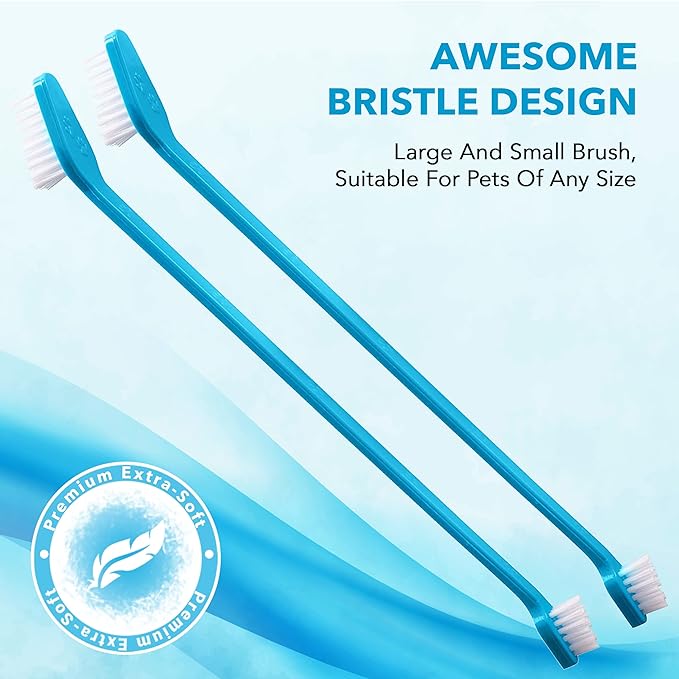 Boshel 3 Pc Dog Toothbrush Kit - 2 Dog Tooth Brush + Small Dogs Finger Toothbrush - Pet Tooth Brush for Dogs - Puppy Tooth Brushes for Small Breed & Large, Best Tooth Brushing Kit