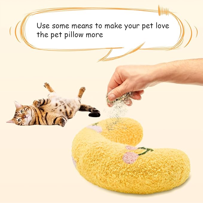 ucho Cats Kitten Pillow Cat Nap Plush, Puppy Purr Soothing Plush Cat Toy,Soft Fluffy Warming Pillow, Pet Calming Toy for Joint Relief Sleeping Improve Yellow