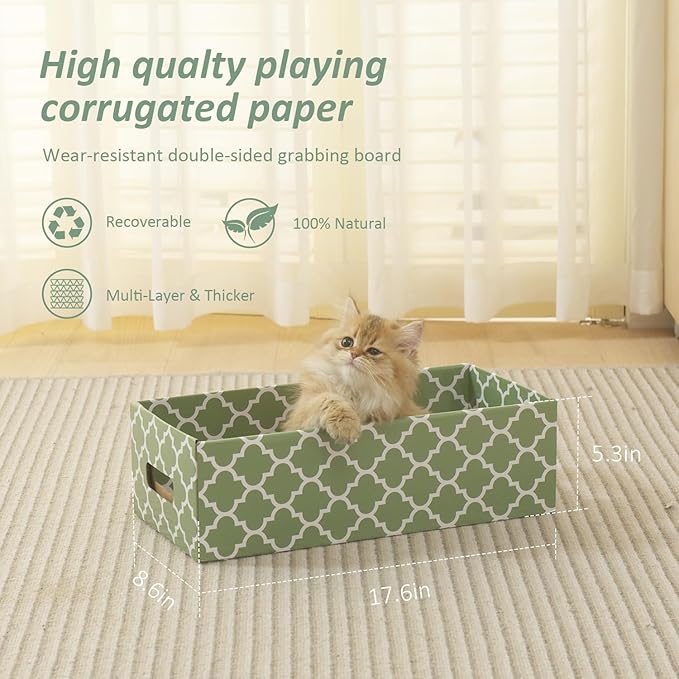 MECOOL Cat Scratching Board,5PC Cat Scratch Pad with Box,Reversible Corrugated Cat Scratcher Cardboard and Lounge Bed for Indoor Cats, Catnip