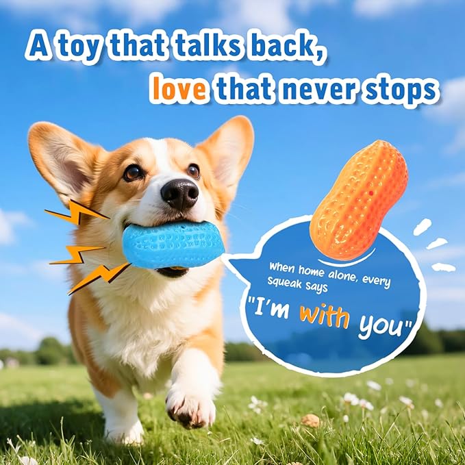 Nobleza Squeaky Dog Toys Interactive, 4 Pack Peanut Chew Ball for Pet Teeth Cleaning Puppy Squeaky Chew Toy, Durable for Medium Large Small Breeds Puppy Teething Chew Toy