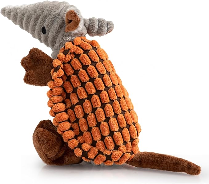 Hollypet Plush Dog Squeaky Toy Stuffed Armadillo Animal Pet Puppy Chew Toys with Clean Teeth for Small Medium Large All Breed Sizes Dogs, Tangerine, 8 in