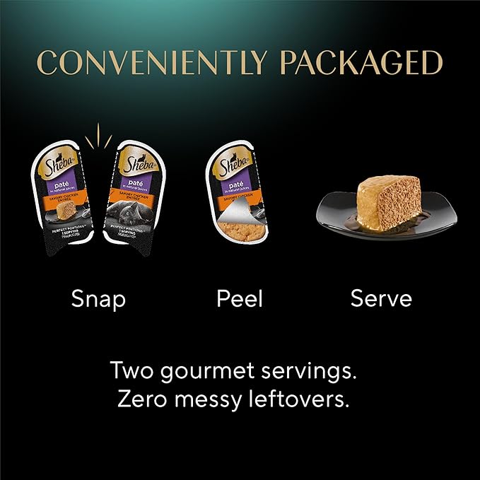 Sheba Perfect Portions Wet Cat Food Pate Savory Chicken Entree, Roasted Turkey Entree, and Tender Beef Entree Variety Pack, 2.6 oz. Twin Pack Trays (24 Count, 48 Servings)