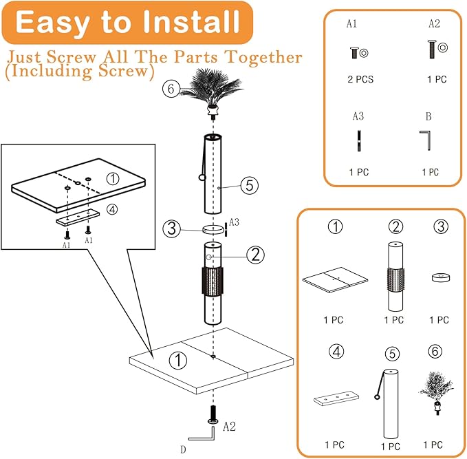 MeowHomm Cat Scratching Post, Cat Palm Tree for Indoor Cats with Natural Sisal Scratch Pole Hanging Sisal Ropes and Balls, Cute 40" Tall Cat Scratcher for Large Cat and Kittens