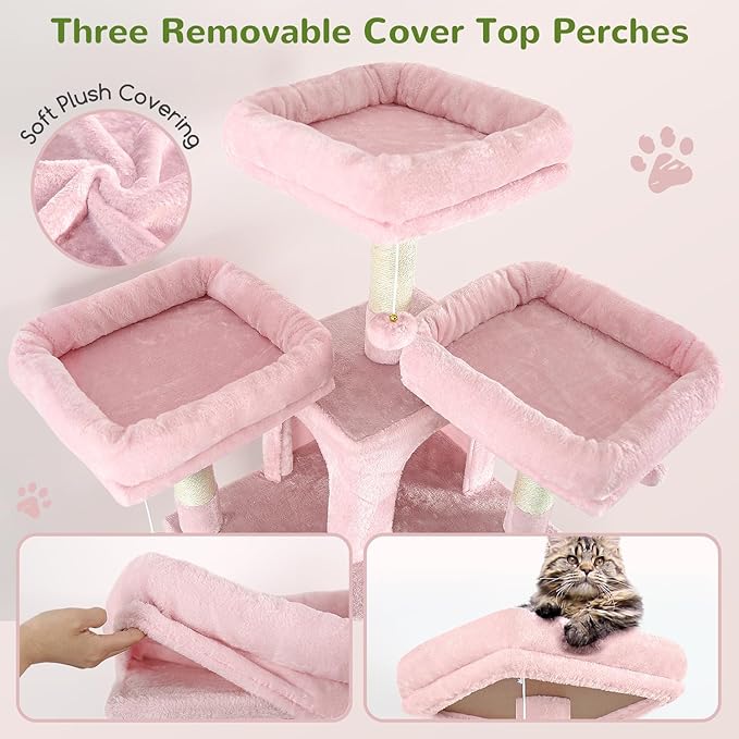 Globlazer Big Pink Cat Tower for Indoor Cats, 80inch Cat Tower for Multiple Adult Cats XXL Cat Tree with Scratching Post, Hammock, 3 Perches, 2 Condos, 2 Hanging Basket, F80, Pink