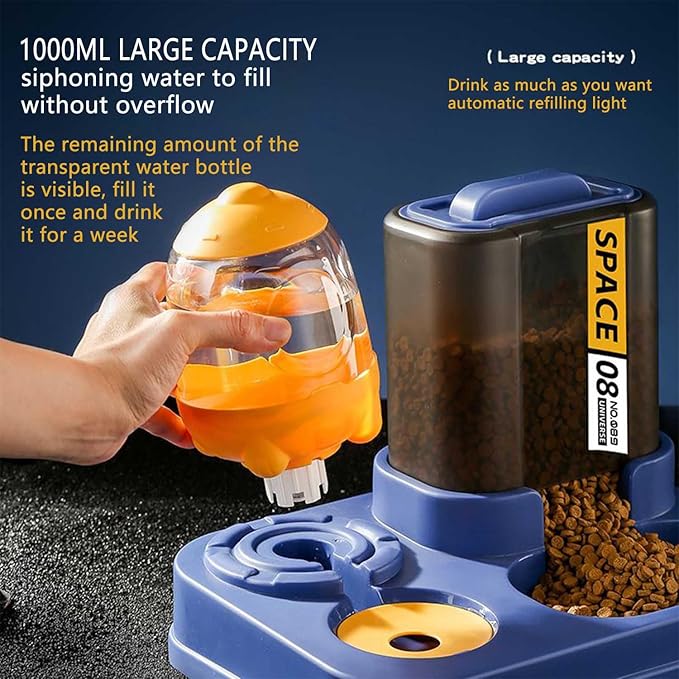 Automatic Dog Cat Feeder and Water Dispenser, 2 in 1 Gravity Food Feeder and,Waterer Set with Pet Food Bowl for,Small Medium Dog Puppy Kitten - A Dual-use cup1;Pet toys2.4PCS