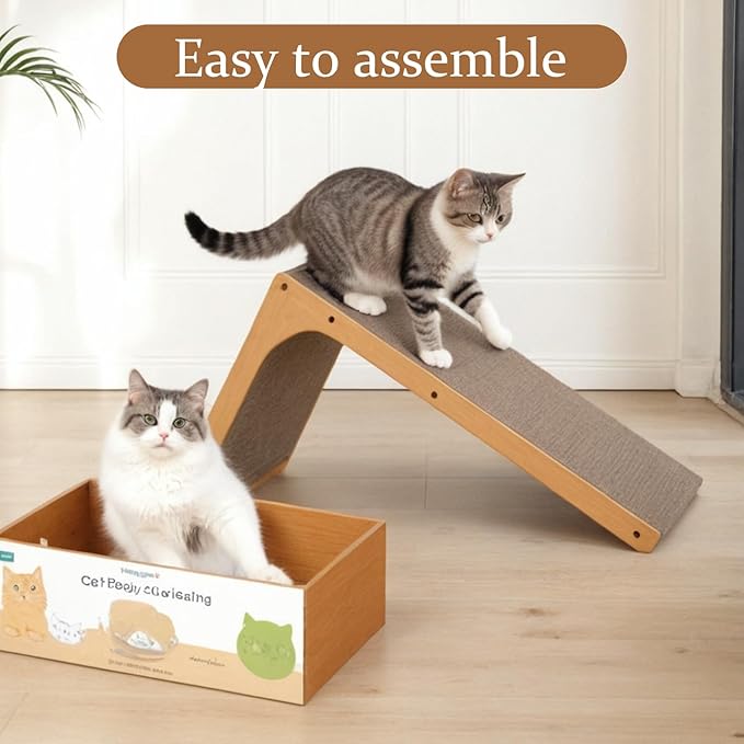 Pawfect L Shape Cat Scratcher with Bell 23.6 Inch Scratching Board with Box Cat Scratching Cardboard with Bell Ball Toy for Indoor Cats