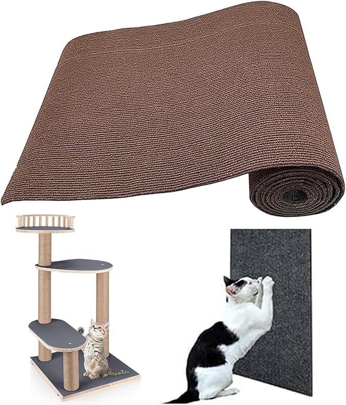 Cat Scratching Post Carpet Mat Trimmable Self-Adhesive Replacement Mat 78.7"x15.8" Cuttable Cat Scratcher Cover for Cat Tree Shelf Shelves Steps Couch Furniture Wall DIY Protector, Brown