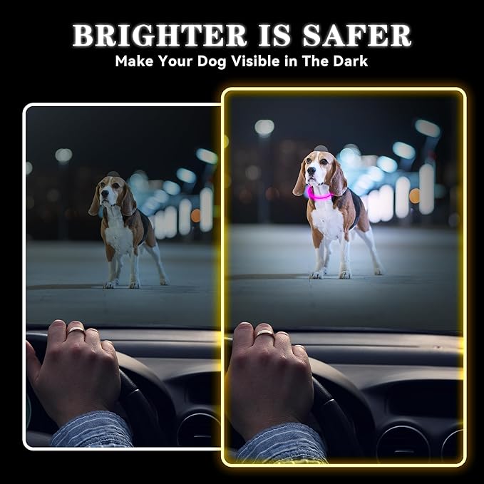 Led Light Up Dog Collar Rechargeable Waterproof, Glow in Dark Dog Collar, TPU Cuttable Lighted Dog Collars for Night Walking Charging USB, Safety for Small Medium Large Dogs Pink