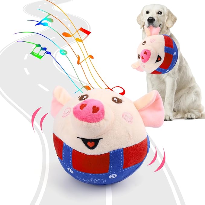 BABORUI Interactive Dog Toys Pig, Jumping Squeaky Dog Toys with Recording and Music Modes, Rechargeable Moving Dog Chew Toys for Small/Medium/Large Dogs to Keep Them Busy(Red Pig)