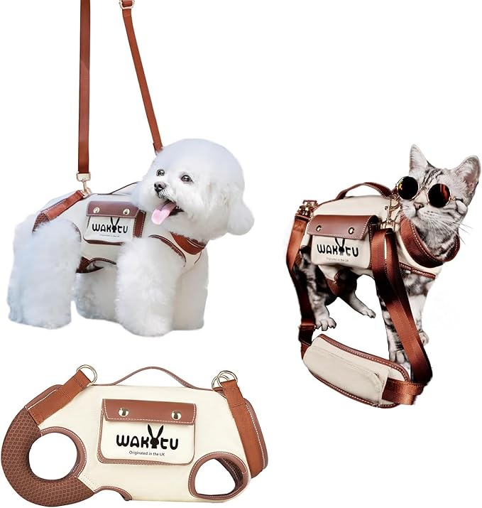 Dog Lift Harness Dog Carrier VES Harness Adjustable Leash with Small Puppy Treat Bag,Fits Most Cars,S,4-8 LBS