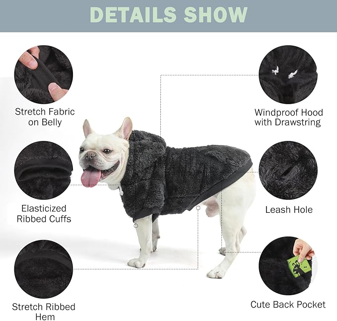 SCENEREAL Fuzzy Sweater/Hoodie for Small Medium Large Dogs, Fleece Warm Sweatshirt With Pocket, Winter Coat for Boys/Girls, Chihuahua Puppy Clothes With Leash Hole