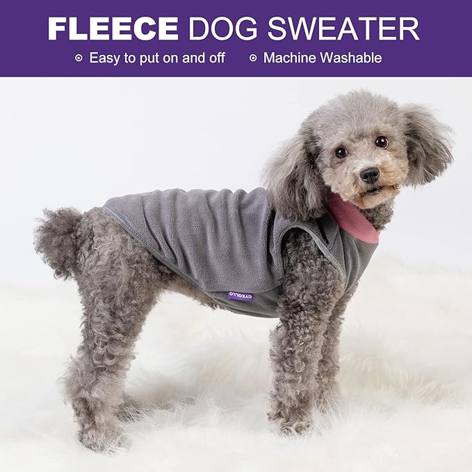 cyeollo 2 Pack Dog Sweaters for Small Dogs Lightweight Stretchy Fleece Vest Pullover Dog Sweatshirt with Reflective Stripe Pet Clothes Coats Size L Pink & Grey