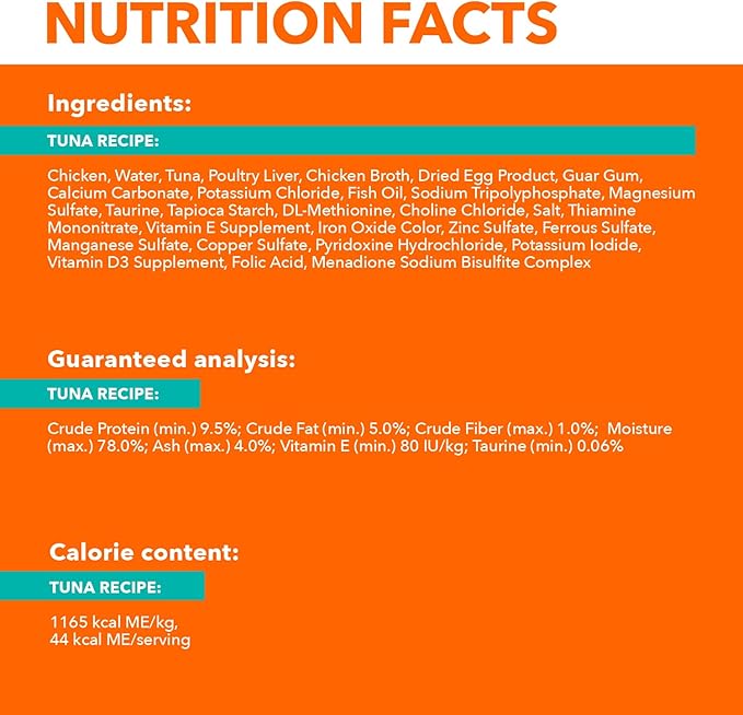 IAMS Perfect Portions Healthy Adult Grain Free Wet Cat Food Pate, Tuna Recipe, 2.6 oz. Easy Peel Twin-Pack Trays (24 Count, 48 Servings)