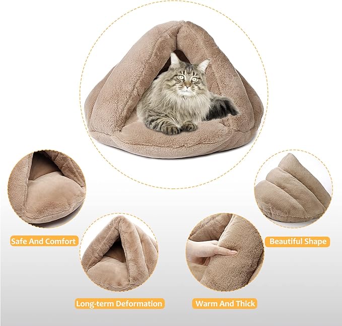 VeMee Cat Bed Cave Soft, Cat Cave Bed Warm, Covered Cat Bed Easy to Clean, Small Cat Bed, Cute Cat Bed Washable, Enclosed Cat Bed Fluffy for Small Cats, Dogs & Rabbits, Calming Cat Bed Plush