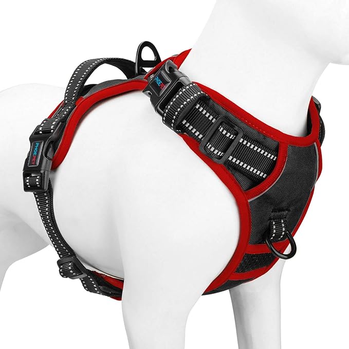 PHOEPET 2019 Upgraded No Pull Dog Harness, Reflective Adjustable Vest, with a Training Handle + 2 Metal Leash Hooks+ 3 Snap Buckles +4 Slide Buckles(XS, Black)