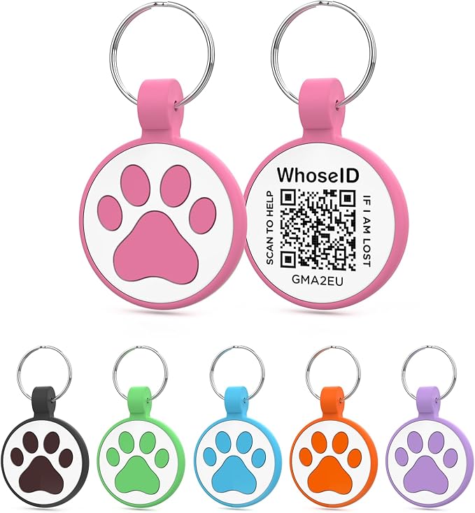 QR Code Cat Tag, Modifiable Pet Online Profile Page, Multiple Emergency Contact, Silent Silicone, Lightweight, No Jinging, Collar Accessories, QR Cat ID Tag (Small Breeds - 1", Rose)