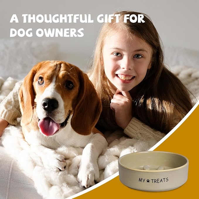 Slow Feeder Dog Bowls, Ceramic Dog Puzzle Feeder, Dogs Dishes for Small & Medium Dogs, White Puppy Slow Eating Bowl, Puppy Food Bowl(Paw Print)