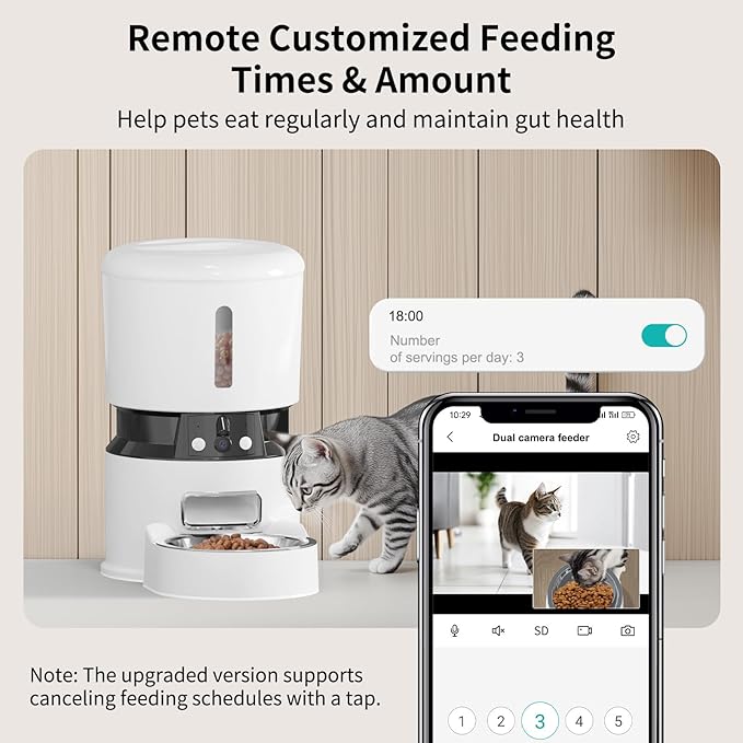 Automatic Cat Feeder with 2K Camera, 4L 1080P HD Timed Dog Feeder Automatic with Night Vision, 5G WiFi Cat Feede with Low Food Sensor, Granary Pet Food Dispenser for Cats, Detachable for Easy Clean