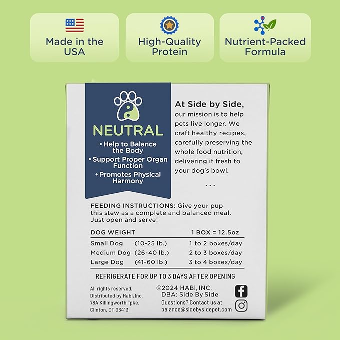 Side by Side Beef & Salmon Stew, Neutral Dog Food for All Breeds, Made of Whole Foods, Every Ingredient Has a Purpose, No Artificial Additives, Fillers, or Gums, Ready to Serve, 12.5 oz, 6 Pack