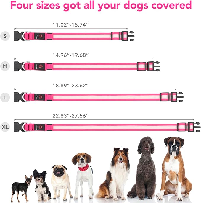 Vizpet LED Dog Collar, Light Up Dog Collar Adjustable USB Rechargeable Super Bright Safety Light Glowing Collars for Dogs (Small, Pink)