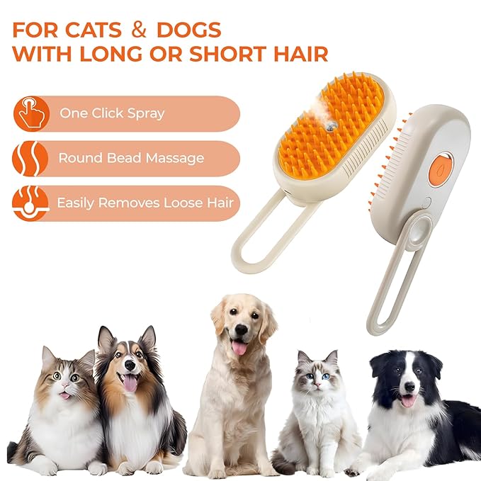 4-in-1 Multi-Functional Pet Hair Removal Tool - Steam Deshedding Brush with Shedding, Cleaning, Massage & Combing Features, Dog Brush for Shedding and Cat Brushes for Indoor Cats with Shedding - White