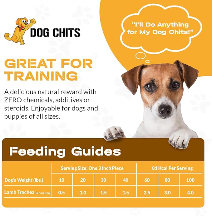 Dog Chits Lamb Trachea for Dogs - Dog and Puppy Chews | Amazing for Joints | Made in USA | Great for Pups Allergic to Beef | All-Natural Treats | Large and Small Breeds | 8 oz. Bag