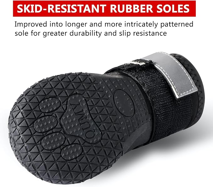 QUMY Dog Shoes for Large Dogs, Medium Dog Boots & Paw Protectors for Winter Snowy Day, Summer Hot Pavement, Waterproof in Rainy Weather, Outdoor Walking, Indoor Hardfloors Anti Slip Sole Red Size 4