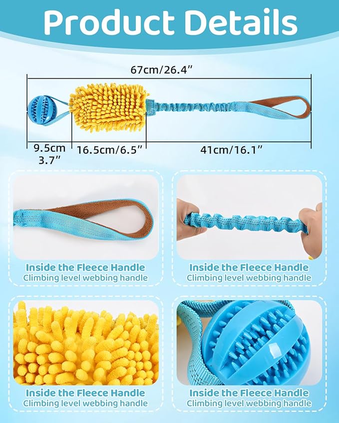 Dog Tug of War Toy, Interactive Chew Toy for Fun and Teeth Cleaning, Soft Nubby-Textured Noodle Plush with Rubber Ball, Dog Rope Toys for Training Small, Medium Large Dogs