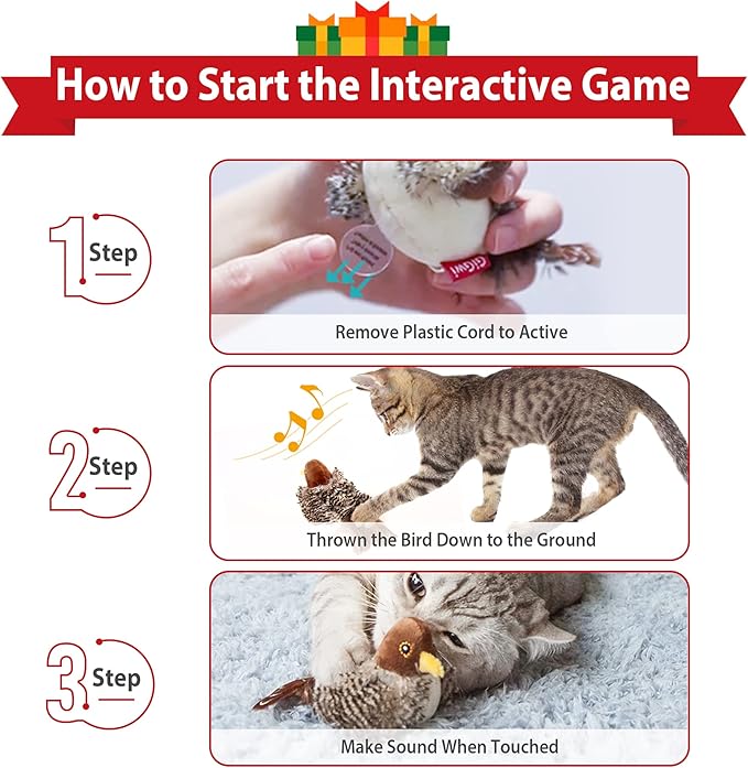 Gigwi Chirping Bird Cat Toy for Indoor Cats, Interactive Hangable Bird Cat Toy with Real Bird Sound and Feather, Automatic Bird Toy for Cats Exercise & Kicker to Self Play(No Flapping)