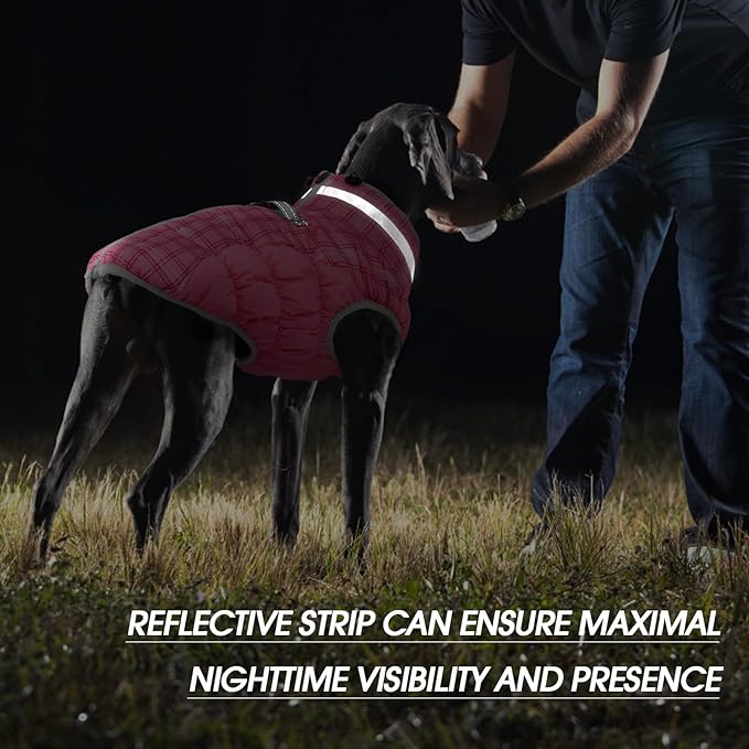 FUAMEY Dog Coat for Large Dogs,Waterproof Dog Winter Jacket with Harness Built in Puppy Cold Weather Coats Reflective Pet Vest with Zipper Warm Fleece Dogs Snowsuit Windproof Rose Plaid 3XL